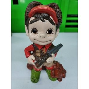 Smiley Hunter Boy Atlantic Mold Vtg 10.5" Ceramic Figurine Rifle & Hound